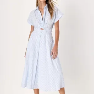 White and Blue Midi Dress with Pockets - Casual &amp; Charming