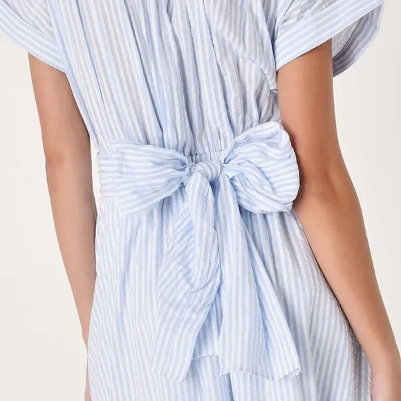 White and Blue Midi Dress with Pockets - Casual &amp; Charming