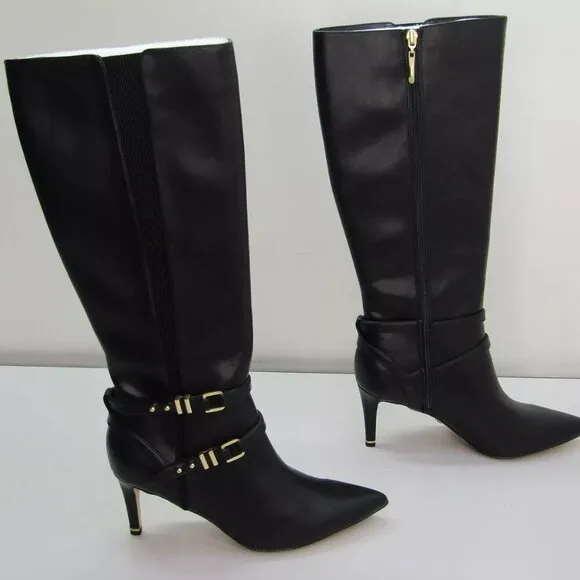 White House Black Market Womens Tall Double Buckle Boot Pointed Toe Black Size 8