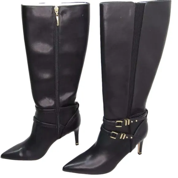 White House Black Market Womens Tall Double Buckle Boot Pointed Toe Black Size 8
