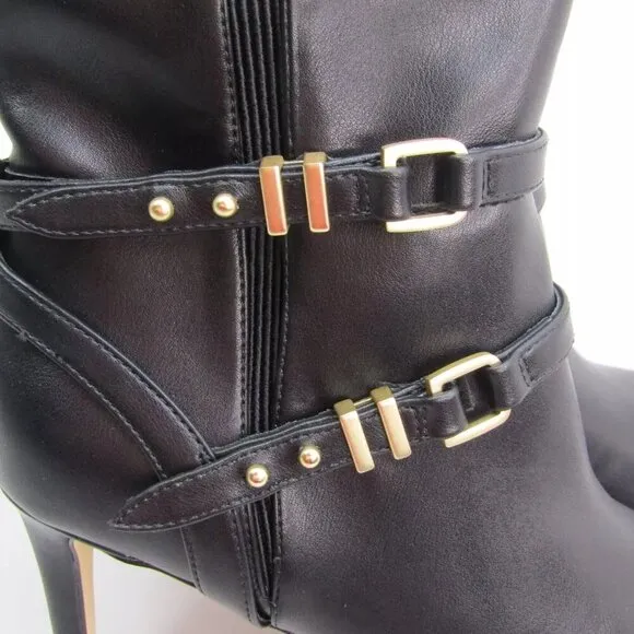 White House Black Market Womens Tall Double Buckle Boot Pointed Toe Black Size 8