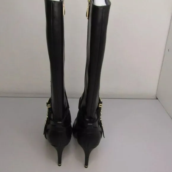 White House Black Market Womens Tall Double Buckle Boot Pointed Toe Black Size 8