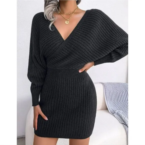 White Rib-Knit Sweater Dress