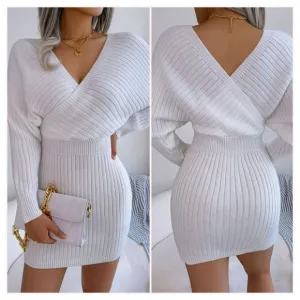 White Rib-Knit Sweater Dress