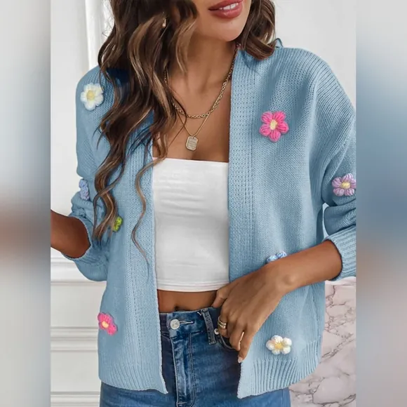 Wildflower Whisper Open Front Cardigan - Blue