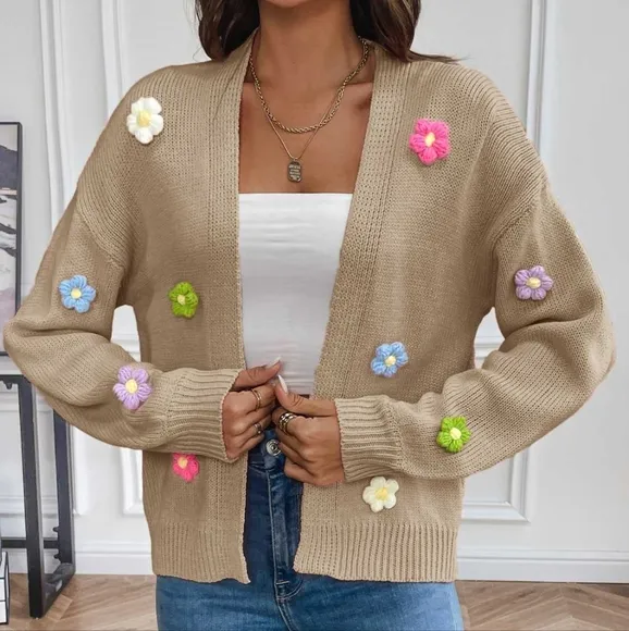 Wildflower Whisper Open Front Cardigan - Tan