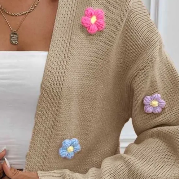 Wildflower Whisper Open Front Cardigan - Tan