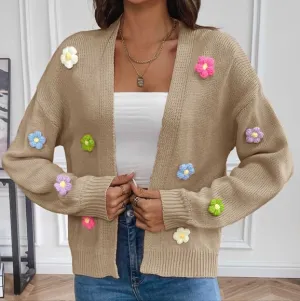 Wildflower Whisper Open Front Cardigan - Tan