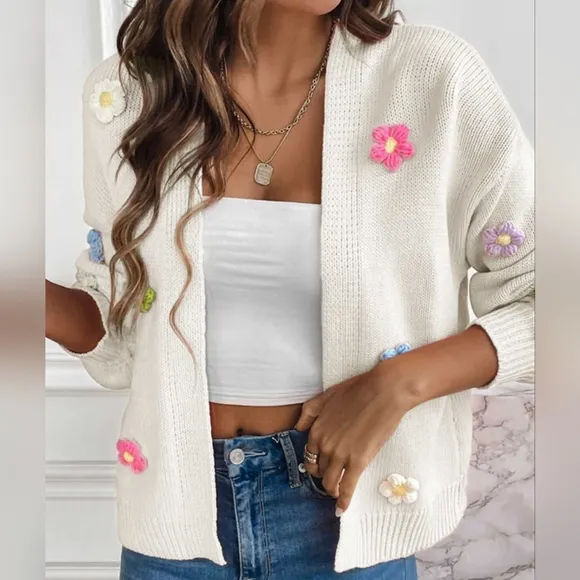 Wildflower Whisper Open Front Cardigan - White