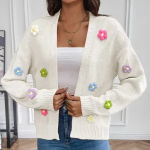 Wildflower Whisper Open Front Cardigan - White