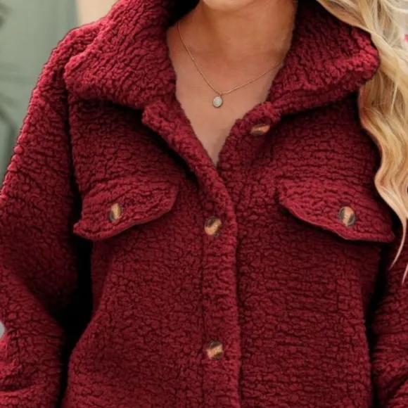 Wine Button Down Coat