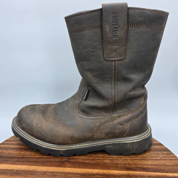 Wolverine Boots Men's 9.5 M Brown Leather Floorhand 10&quot; Pull On Soft Toe Work