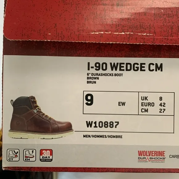Wolverine brand work boots, men’s size 9, NIB 6” Durashocks boot, brown