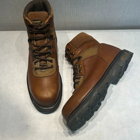 Wolverine Leather Steel Toe Work Boots W04013 Mens Sz 9.5 Brown Lace Up