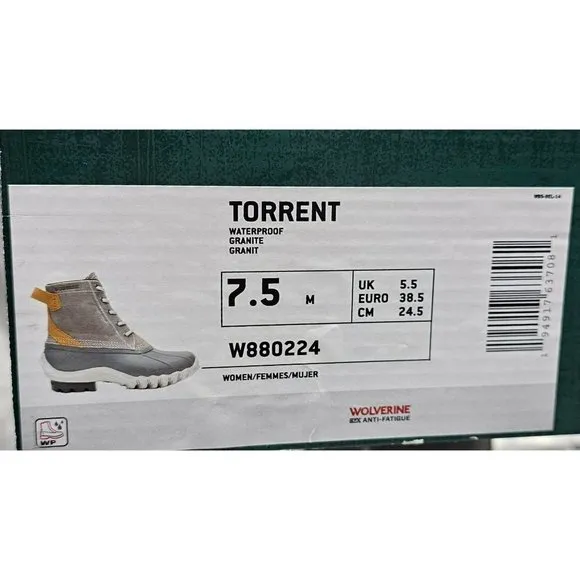 Wolverine Torrent Waterproof Gray Women's Boots Size 7.5