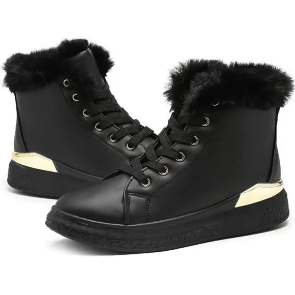 Women Ankle Boots With Side Zipper Fur Lined Winter Shoes