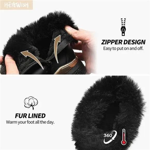 Women Ankle Boots With Side Zipper Fur Lined Winter Shoes