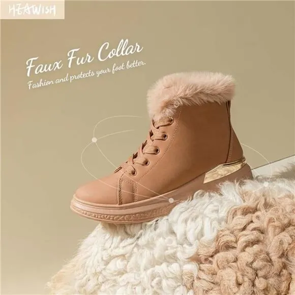 Women Ankle Boots With Side Zipper Fur Lined Winter Shoes