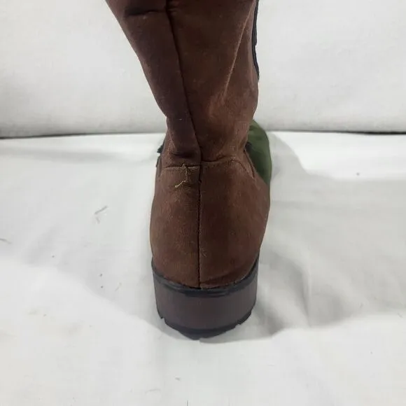 Women Knee High Suede Snow Boots Motorcycle Retro Punk Gothic Shoes  Green