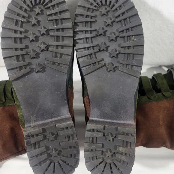 Women Knee High Suede Snow Boots Motorcycle Retro Punk Gothic Shoes  Green