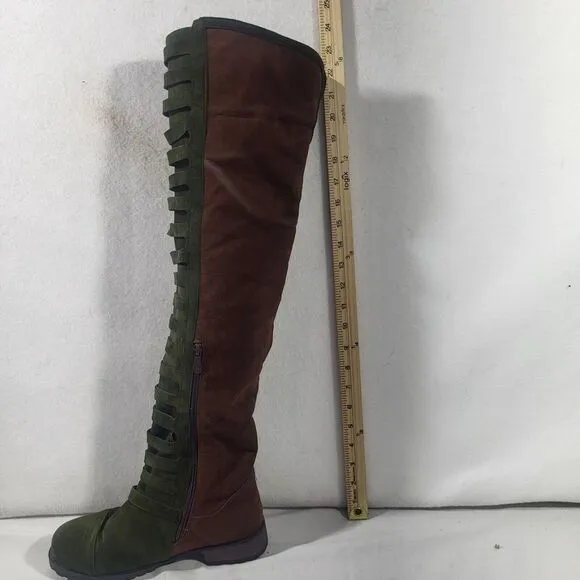 Women Knee High Suede Snow Boots Motorcycle Retro Punk Gothic Shoes  Green
