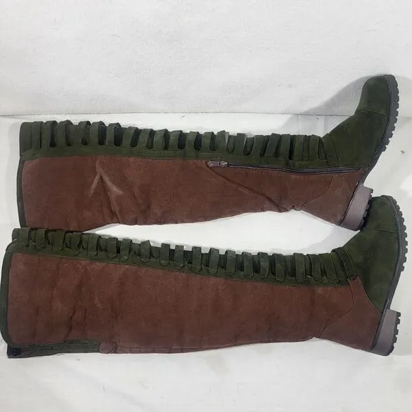 Women Knee High Suede Snow Boots Motorcycle Retro Punk Gothic Shoes  Green