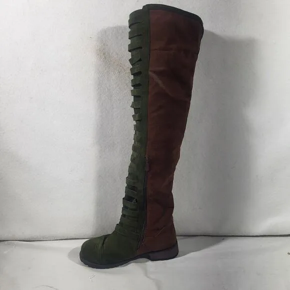 Women Knee High Suede Snow Boots Motorcycle Retro Punk Gothic Shoes  Green
