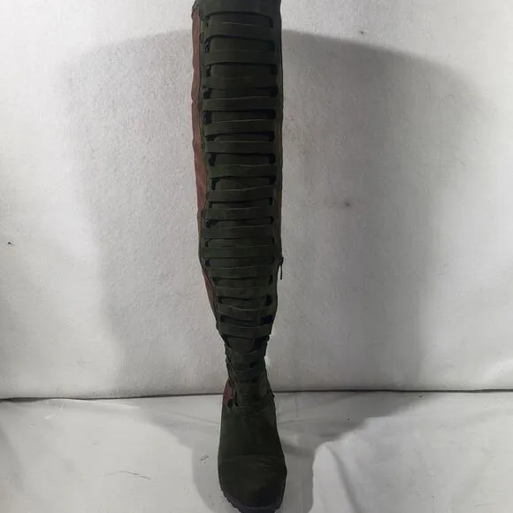 Women Knee High Suede Snow Boots Motorcycle Retro Punk Gothic Shoes  Green