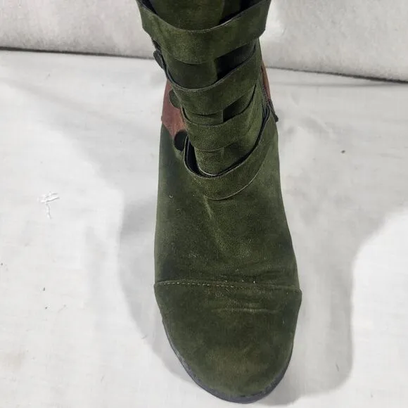Women Knee High Suede Snow Boots Motorcycle Retro Punk Gothic Shoes  Green