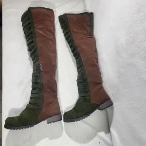 Women Knee High Suede Snow Boots Motorcycle Retro Punk Gothic Shoes  Green