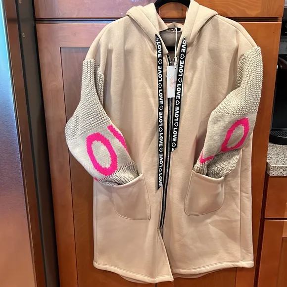 Women Zip Up Fleece Hoodies Tunic Sweatshirt Long Hoodie Jacket Oversize  Beige