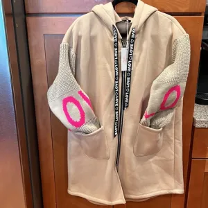 Women Zip Up Fleece Hoodies Tunic Sweatshirt Long Hoodie Jacket Oversize  Beige
