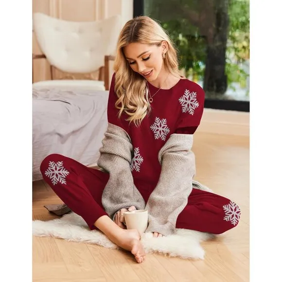 Women's 2 Piece Lounge Set Long Sleeve Knit Pajamas Sweatsuit Jogger Pant Outfit