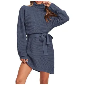 Women's 2024 Fall Sweater Dresses Turtleneck Batwing Brown