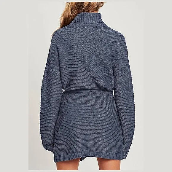 Women's 2024 Fall Sweater Dresses Turtleneck Batwing Brown