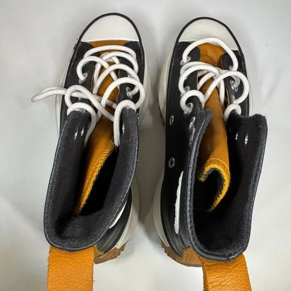 Womens 5 Converse Run Star Hike High Black Saffron Yellow Leather Shoe 568649C