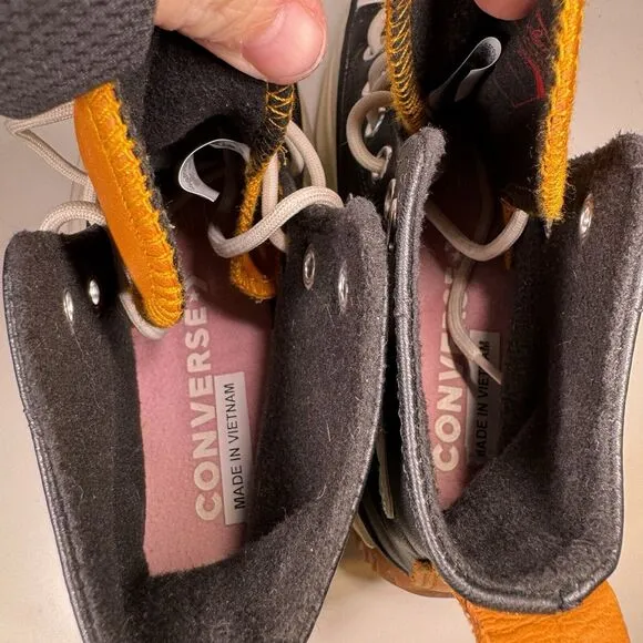 Womens 5 Converse Run Star Hike High Black Saffron Yellow Leather Shoe 568649C