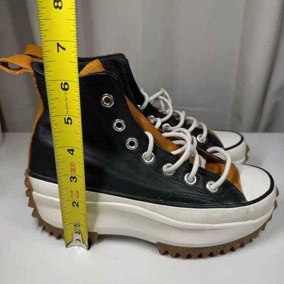 Womens 5 Converse Run Star Hike High Black Saffron Yellow Leather Shoe 568649C