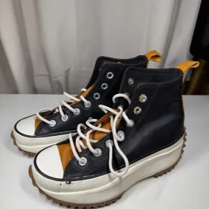 Womens 5 Converse Run Star Hike High Black Saffron Yellow Leather Shoe 568649C