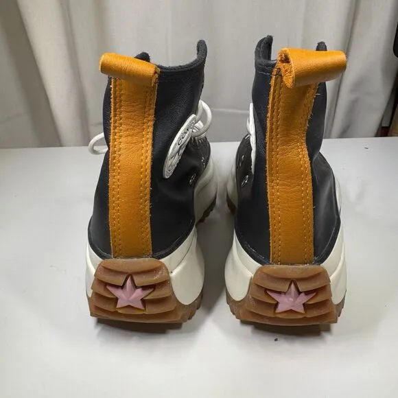 Womens 5 Converse Run Star Hike High Black Saffron Yellow Leather Shoe 568649C