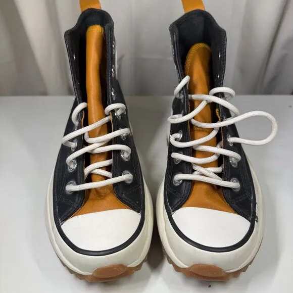 Womens 5 Converse Run Star Hike High Black Saffron Yellow Leather Shoe 568649C