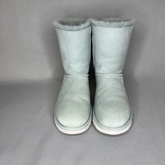Womens 8 Ugg Boots Bailey Bow Ether Baby Blue Suede Sheepskin Coquette Very Rare