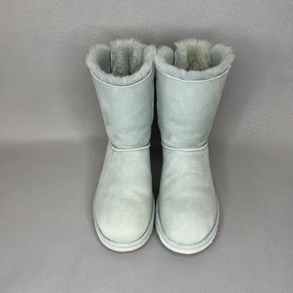 Womens 8 Ugg Boots Bailey Bow Ether Baby Blue Suede Sheepskin Coquette Very Rare