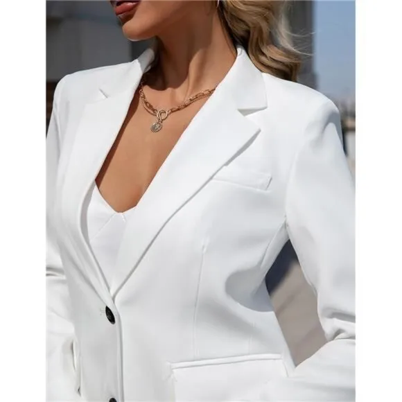 Women's Blazers Business Casual Padded Shoulder Blazer - Long Sleeve Slim Fit