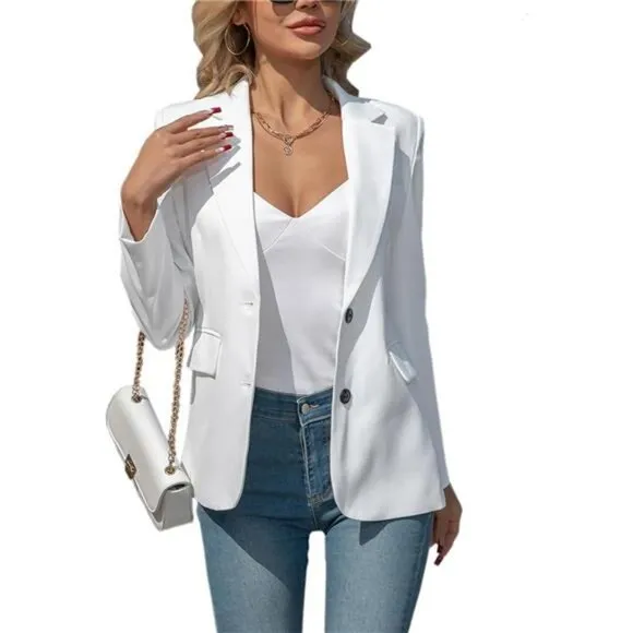 Women's Blazers Business Casual Padded Shoulder Blazer - Long Sleeve Slim Fit