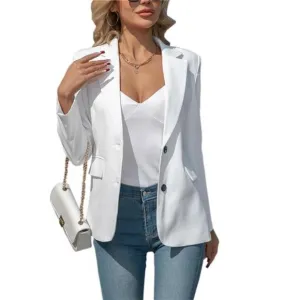 Women's Blazers Business Casual Padded Shoulder Blazer - Long Sleeve Slim Fit