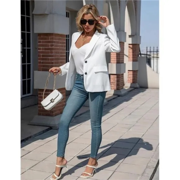 Women's Blazers Business Casual Padded Shoulder Blazer - Long Sleeve Slim Fit