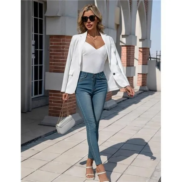 Women's Blazers Business Casual Padded Shoulder Blazer - Long Sleeve Slim Fit
