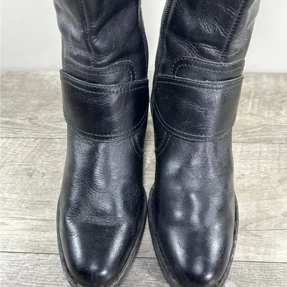 Women's Born W61284 Mid-Calf Fashion Black Leather Zip Cone Heels Boots Size 7.5