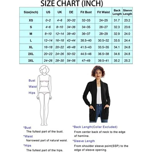 Women's Casual Open Front Cardigan Long Knitted Sweaters with Pockets, Red
